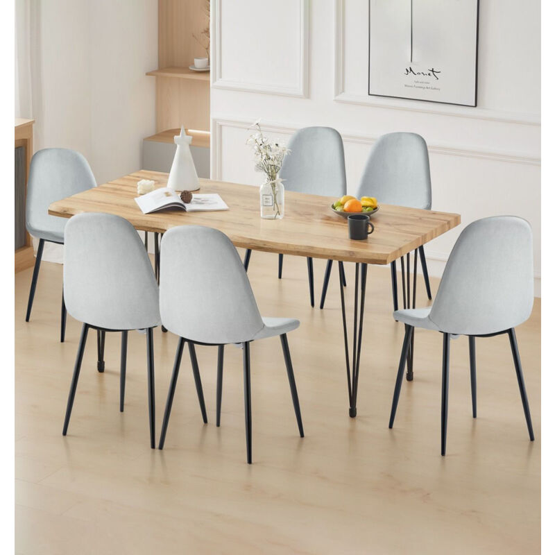 Hallowood Furniture - Cullompton Large Dining Table 160cm and Silver Grey Fabric Chairs Set of 6 - Live Edge Effect Top Kitchen table - Dining Table