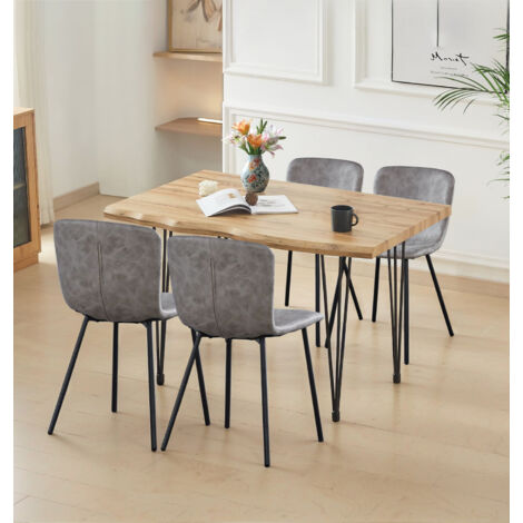 Hallowood Furniture Cullompton Large Dining Table and Chairs Set 4, Live Edge Effect Top Kitchen Table (120cm) and Taupe Faux Leather Dining Chairs, Modern Dining Set for 4 for Home and Café