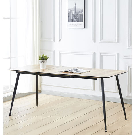 Hallowood Furniture Cullompton Large Extendable Dining Table, 4-8 Seater Table with Oak-Effect Top and Black Metal Legs, Modern 120-180cm Extendable Dining Tables for Home, Apartment or Offices