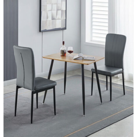 Hallowood Furniture Cullompton Small Dining Table and Chairs Set 2, 80cm Oak Effect Top Rectangular Kitchen Table and Chairs in Grey Faux Leather Upholstery and Metal Legs for Home, Office & Café