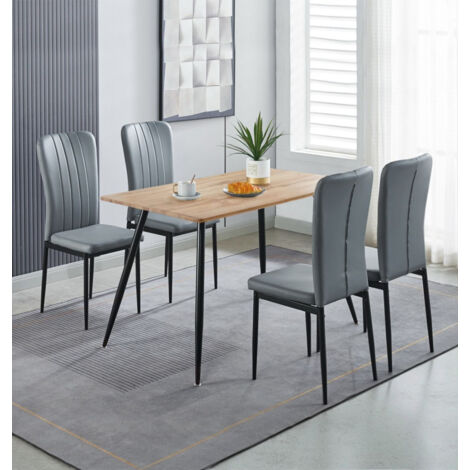 Hallowood Furniture Cullompton Small Dining Table and Chairs Set 4, Brown Oak Effect Rectangular Kitchen Table and Chairs in Grey Faux Leather Upholstery, Dining Set for Home, Office or Café