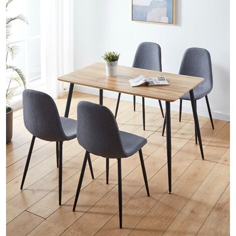 Hallowood Furniture Cullompton Small Dining Table and Chairs Set 4, Oak Effect Top Kitchen Table and Chairs in Dark Grey Fabric Upholstery and Metal Legs, Dining Room Sets for Home, Office & Café