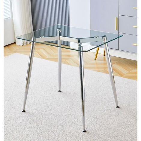 Hallowood Furniture Cullompton Small Glass Dining Table with Sturdy Chrome Metal Legs, Compact Rectangular Glass Table for Dining Rooms, Kitchens, or Cafés (80x60cm)