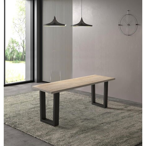 Hallowood Furniture Dudley Dining Bench 100cm with Wooden Top and Black Metal U Shaped Legs, Modern Industrial Style Kitchen Bench Seat for Home Dining Room, Living Space or Café