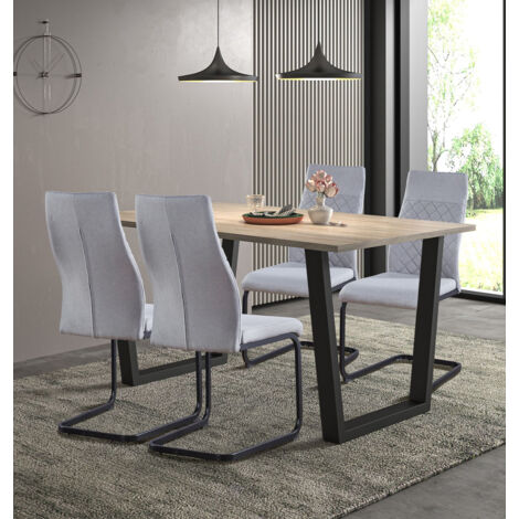 Hallowood Furniture Dudley Dining Set, Rectangular Wood & Metal Table with 4 Grey Upholstered High Back Chairs, Sturdy Dining Room Furniture for Kitchen, Office, or Small Spaces