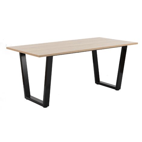 Hallowood Furniture Dudley Large Light Oak Dining Table with Black Legs, Stylish 4-6 Seater 180cm Rectangular Wooden Dining Table with Metal Legs in U-Shaped, Industrial Style Kitchen Furniture