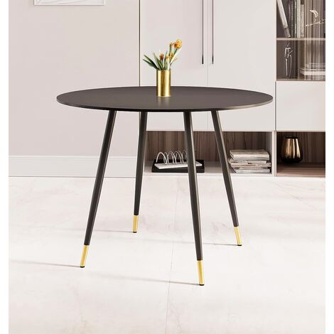 Hallowood Furniture Finley Black Round Dining Table 100cm, Small Round Table with Black Metal Legs for Dining, Breakfast, Coffee, Kitchen, Home Office, and Café Use