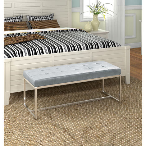 Hallowood Furniture Finley Grey Dining Bench with Chrome Legs, Velvet Fabric Upholstered Bedroom Furniture, Indoor Bench Seat for Kitchen, Dining Room, and Hallway (120cm)