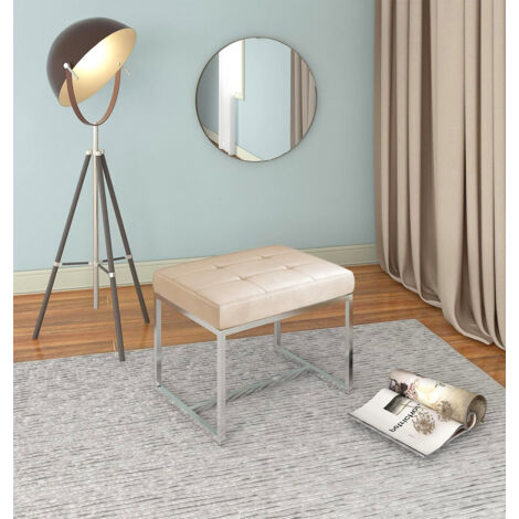 Hallowood Furniture Finley Velvet Dressing Table Stool, Light Brown Vanity Chair with Chrome Metal Base and Cushioned Seat, Dressing Table Chair, Living Room, Hallway and Bedroom Furniture