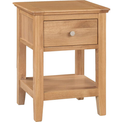 Hallowood Furniture Hereford Oak Lamp Table with Drawer and Lower Shelf, Wooden Side Table, Nightstand, Light Oak Plant Stand, Fully Assembled Bedside, Hallway and Living Room Furniture