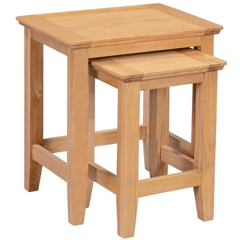 Hallowood Furniture Hereford Oak Nest of Tables Set of 2, Multifunctional Solid Oak Wooden Nesting Side, Coffee Table for Bedroom or Small Spaces, Fully Assembled Living Room Furniture