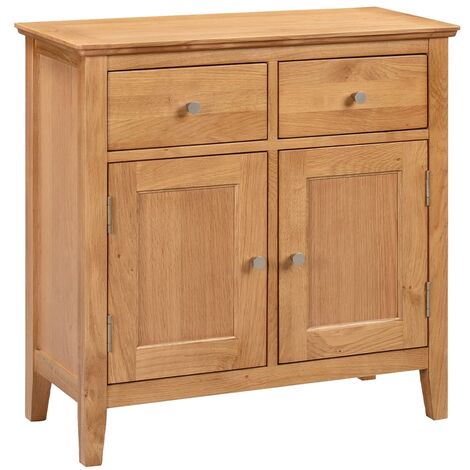Hallowood Furniture Hereford Oak Small Sideboard Storage Cabinet with 2 Drawers, Cupboard & Adjustable Shelf, Solid Wood Oak Storage Unit for Living Room or Bedroom, Shoe Cabinet for Hallway