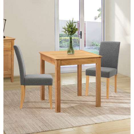 Hallowood Furniture Hereford Oak Square Dining Table and Chairs Set 2, Solid Oak Small Kitchen Table and Chairs in Straight Back and Upholstered Grey Fabric, Dining Room Sets for Home and Café