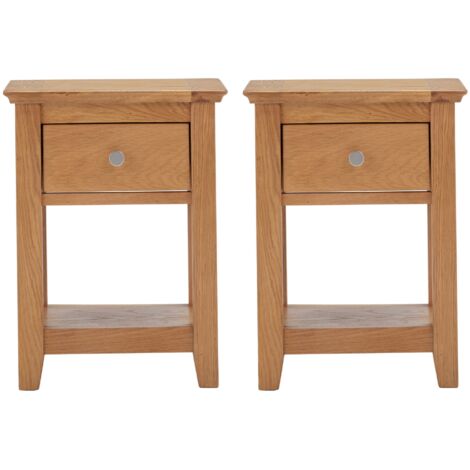 Hallowood Furniture Hereford Set of 2 Small Oak Lamp Table with Drawer and Lower Shelf, Wooden Side Table, Light Oak Plant Stand, Hallway, Living Room and Bedroom Furniture Set, Fully Assembled