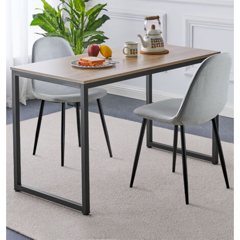 Hallowood Furniture Kempley Small Dining Table and 2 Chairs Set, Rectangular Kitchen Table and Chairs in Light Grey Fabric and Black U-Shaped Metal Legs, 2 Seater Dining Sets for Home and Cafe