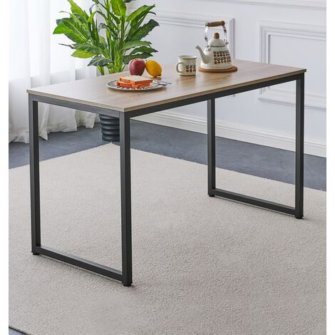 Hallowood Furniture Kempley Small Dining Table with Wooden Top & U Shaped Black Metal Legs, Rectangular Dining Table, Wooden Kitchen Table, 4-6 Seater Dining Table (1.2m)