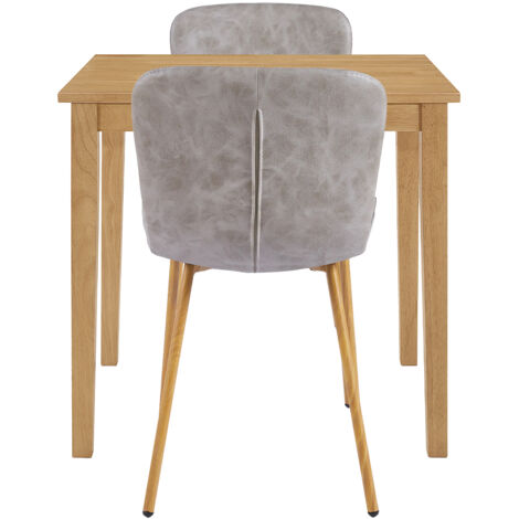 Hallowood Furniture Ledbury Dining Table and Chairs Set 2, Compact Light Oak Two Seater Table and Chairs Upholstered in Grey Faux Leather, Stylish Dining Room Sets for Home or Cafés