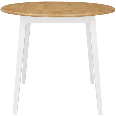 Hallowood Furniture Ledbury Drop Leaf Round Table, Small Foldable Kitchen Table with White Painted Frame and Oak Finish Top, Space-Saving Dining Solution for Homes and Apartments