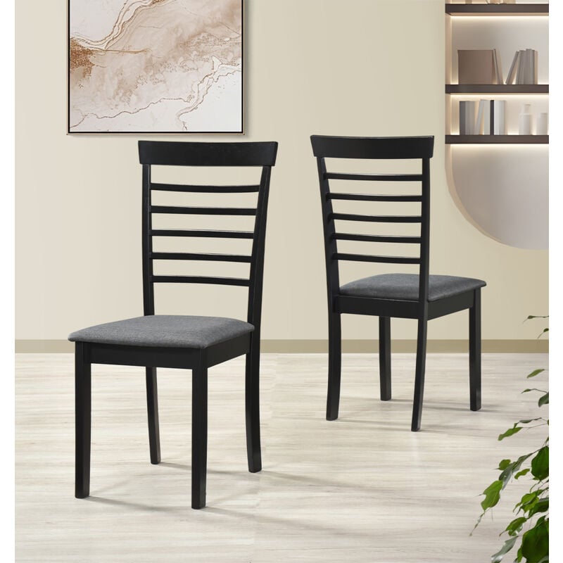 Hallowood Furniture - Ledbury Dining Chairs Set of 2 in Black Finish, Solid Wooden Dining Chair with Fabric Pads, Modern & Stylish Kitchen Chairs for