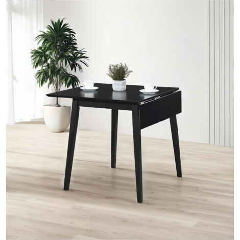 Hallowood Furniture Ledbury Small Drop Leaf Table Black Finish, Space-Saving Solid Wood Rectangular Extendable Folding Dining Table for Kitchen, Home or Cafe