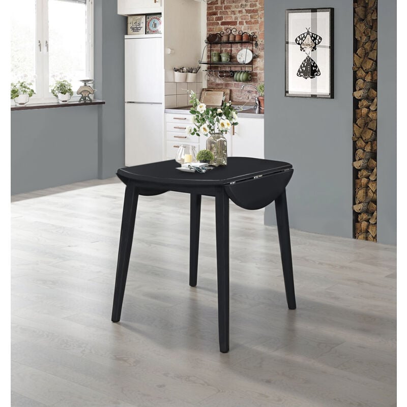 Hallowood Furniture - Ledbury Small Drop Leaf Dining Table, Round Dining Table, Wooden Folding Dining Table in Black Finish, Folding Kitchen Table,