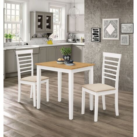 Hallowood Furniture Ledbury Small Table and Chairs for 2, Wooden Painted White Kitchen Table and 2 Chairs with Warm Cream Fabric Seats for Home or Cafe, Space Saving Dining Set for 2