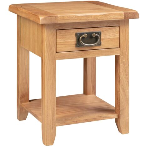 Hallowood Furniture Monchique Small Oak Side Table with Storage, Solid Wooden Lamp/Telephone Table with Drawer and Lower Shelf, Fully Assembled Bedside, Hallway and Living Room Furniture