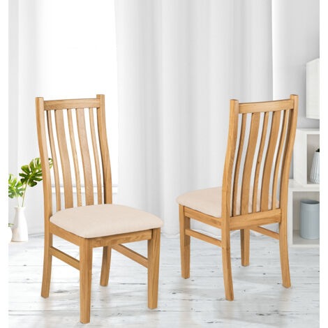 Hallowood Furniture Oak Dining Chairs Set of 2 with Linen Fabric Seat Pad, Stylish Solid Wooden Light Oak Kitchen Dining Room Chairs in Natural Beige Seat for Home and Restaurant