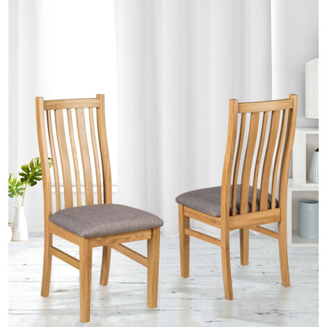 Hallowood Furniture Oak Dining Chairs Set of 2 with Linen Fabric Seat Pad, Stylish Solid Wooden Light Oak Kitchen Dining Room Chairs in Steel Grey Seat for Home and Restaurant