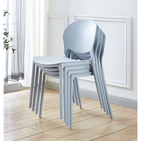 Hallowood Furniture Stoker Plastic Stackable Dining Chairs Set of 4 in Light Grey, Modern Sturdy Stacking Chairs with Cutaway Backrest for Kitchen Home, Offices, Restaurants & Cafes