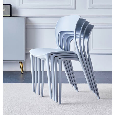 Hallowood Furniture Stoker Stackable Plastic Dining Chairs Set of 4 in Light Grey, Modern Sturdy Stacking Chairs for Kitchen Home, Offices, Restaurants & Cafes