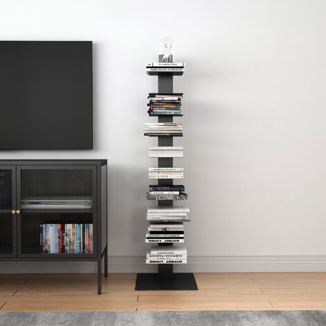 Hallowood Furniture Tall Black Metal Bookshelf, Slim Ladder Shelf Bookcase, Tower Media Display Shelves for CDs & DVDs, Tall Bookcase, Ladder Shelving Unit for Living Room and Lounge