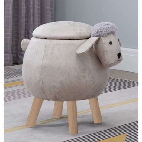 Hallowood Furniture Upholstered Sheep Foot Stool for Kids and Adults in Brown Fabric and Wooden Legs, Animal Storage Ottoman with Lid for Living Room Toy Storage Chest for Bedroom