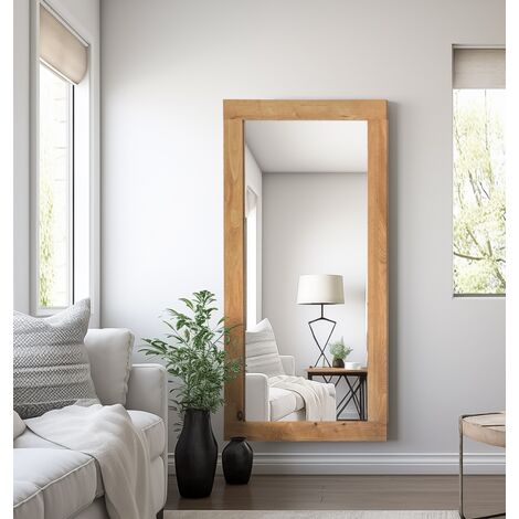 Hallowood Furniture Waverly Full Length Large Oak Framed Wall Mirror, Narrow Hanging Long Framed Solid Oak Wall Mirror for Living Room, Bathroom and Hallway (138 x 68cm)