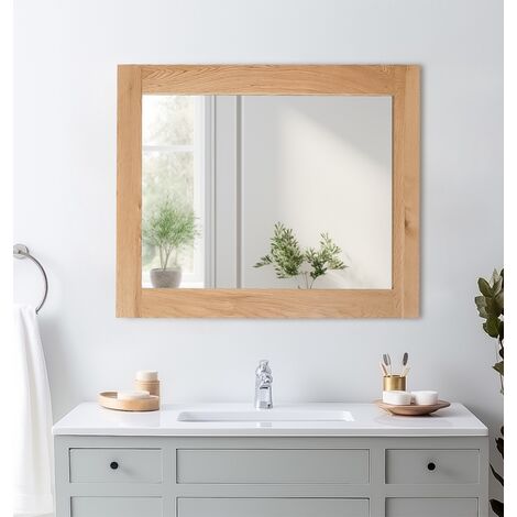 Hallowood Furniture Waverly Large Wall Hanging Oak Mirror, Rectangular Wooden Light Oak Framed Mirror, Hang Landscape or Portrait for Bathroom, Living Room or Hallway (93 x 68 cm)