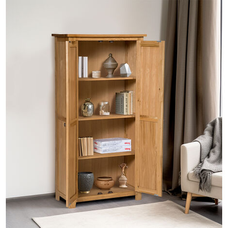 Hallowood Furniture Waverly Light Oak Cupboard with Shelves, Tall Wooden Solid Oak Cupboard with 2 Doors, Storage Cabinet for Home, Office, Kitchen, or Bedroom
