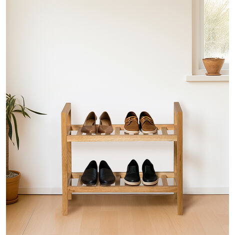 Hallowood Furniture Waverly Oak 2 Tier Stackable Narrow Shoe Rack, Solid Oak Shoe Storage Unit, Small Wooden Storage Rack for Hallway, Entranceway & Living Room, Fits 4 Pairs Footwear