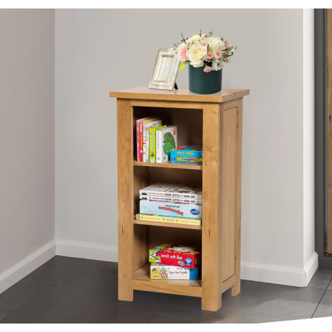 Hallowood Furniture Waverly Oak Bookcase, Solid Oak Furniture Narrow Book Shelf with 2 Adjustable Shelves, Light Oak Low Bookshelf, Small Shelf Unit for Bedroom, Home Office, Living Room