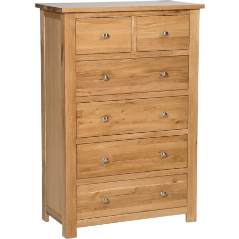 Hallowood Furniture Waverly Oak Chest of Drawers with 6 Drawers, Wooden Light Oak Dresser, 2 Over 4 Chest for Living Room and Hallway, Fully Assembled Solid Wooden Bedroom Furniture