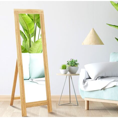 Hallowood Furniture Waverly Oak Cheval Mirror with Natural Lacquer Solid Oak Frame, Free Standing Full Length Mirror for Bedroom, Living Room & Hallway, Fully Assembled (150x48cm)