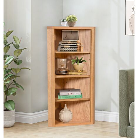 Hallowood Furniture Waverly Oak Corner Storage Cabinet Top, Light Oak Wooden Corner Unit with 3 Adjustable Shelves for Bedroom, Corner Shelf Display Unit for Kitchen & Living Room