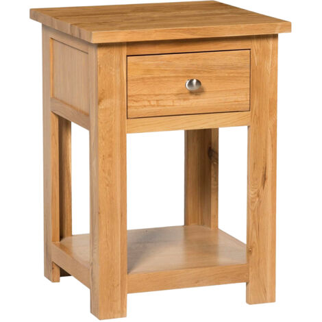Hallowood Furniture Waverly Oak Lamp Table with Drawer and Lower Shelf, Solid Wooden Side Table in Light Oak, Nightstand, Oak Plant Stand, Fully Assembled Bedside and Living Room Furniture