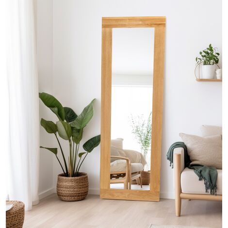 Hallowood Furniture Waverly Oak Long Wall Mirror in Light Oak, Solid Oak Framed Narrow Full Length Mirror for Living Room & Hallway, Wall Hanging Mirror Full Length (138x48cm)