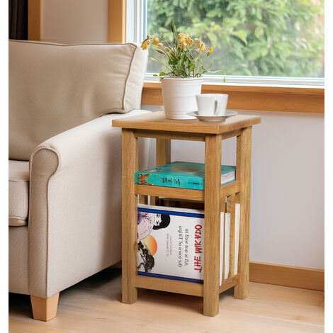 Hallowood Furniture Waverly Oak Magazine Table, Light Oak Coffee or Side Table with Shelf and a Slotted Design Magazine Rack, Solid Wooden Compact Bedroom or Living Room Furniture