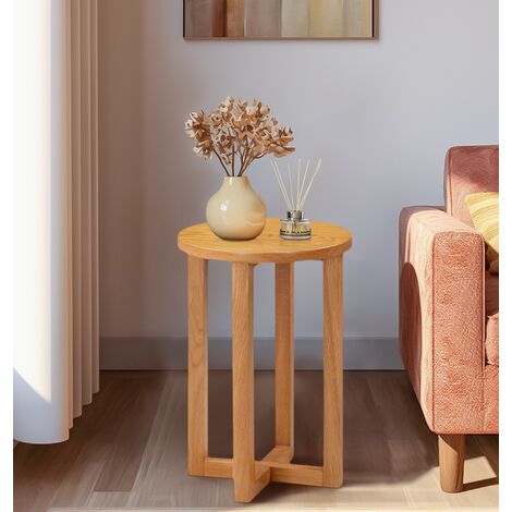 Hallowood Furniture Waverly Oak Round Side Table with Criss-Cross Leg Design, Solid Oak Wood Bedside, Lamp, Plant and Sofa Side Small Table for Living Room, Bedroom and Small Spaces