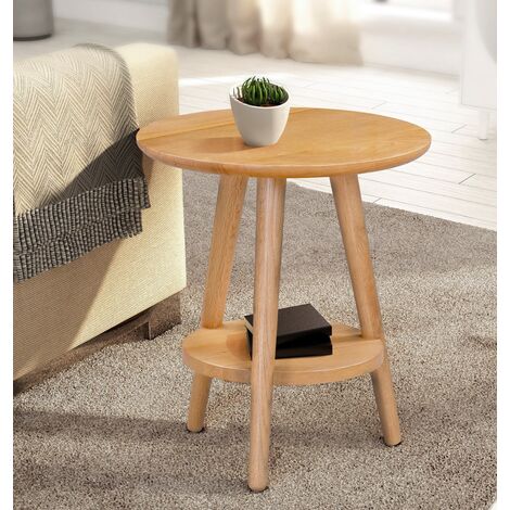 Hallowood Furniture Waverly Oak Side Table with Shelf, 3-Leg Design Solid Oak Small Round Table for Living Room, Bedroom and Hallway, Fully Assembled Wooden Plant Stand