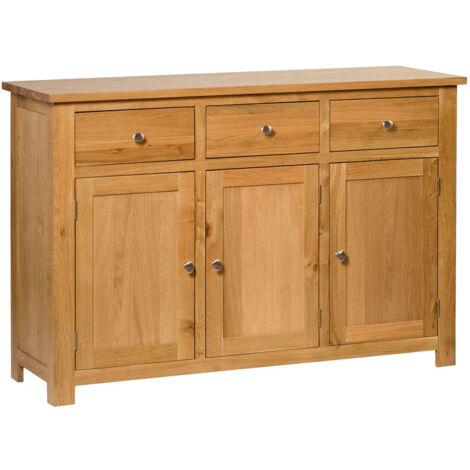 Hallowood Furniture Waverly Oak Sideboard Storage Cabinet with 3 Drawers and Cupboard, Large Wooden Sideboards for Living Room, Oak Furniture for Bedroom, Dining Room, Kitchen or Hallway