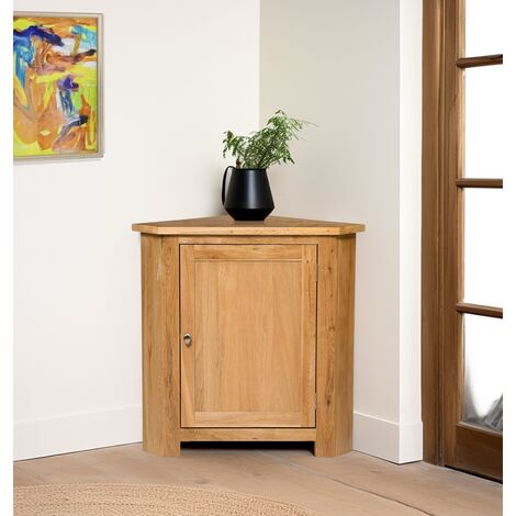 Hallowood Furniture Waverly Oak Small Corner Cabinet, Solid Wooden 1Door Small Cupboard with Adjustable Shelf, Light Oak Small Storage Cabinet, Corner Unit for Living Room, Bedroom