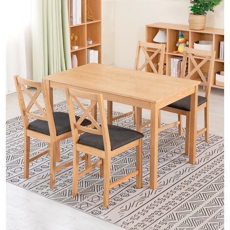 Hallowood Furniture Waverly Oak Small Dining Table and Chairs Set 4, Solid Oak Rectangular Kitchen Table and Chairs with Cross Back and Charcoal Upholstered Seats for Home and Café
