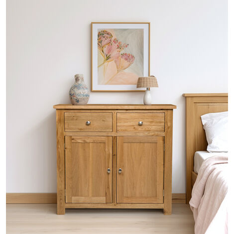 Hallowood Furniture Waverly Oak Small Sideboard with Drawers, Cupboard and Adjustable Internal Shelf, Wooden Cabinet, Sideboards for Living Room, Bedroom or Dining Room, Oak Furniture